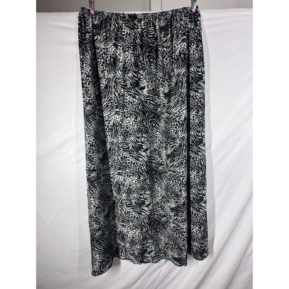 Black Gray Animal Print Maxi Skirt Women's Boho Abstract Graphic Long Skirt L/XL